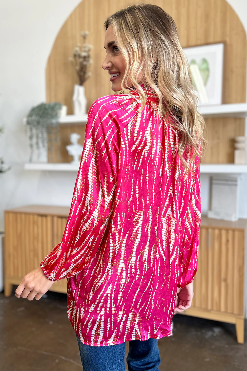 Double Take Full Size Printed Button Up Long Sleeve Shirt - Image 13