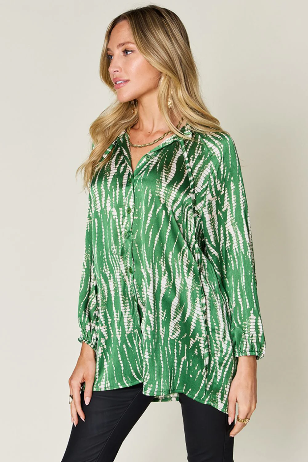 Double Take Full Size Printed Button Up Long Sleeve Shirt - Image 23