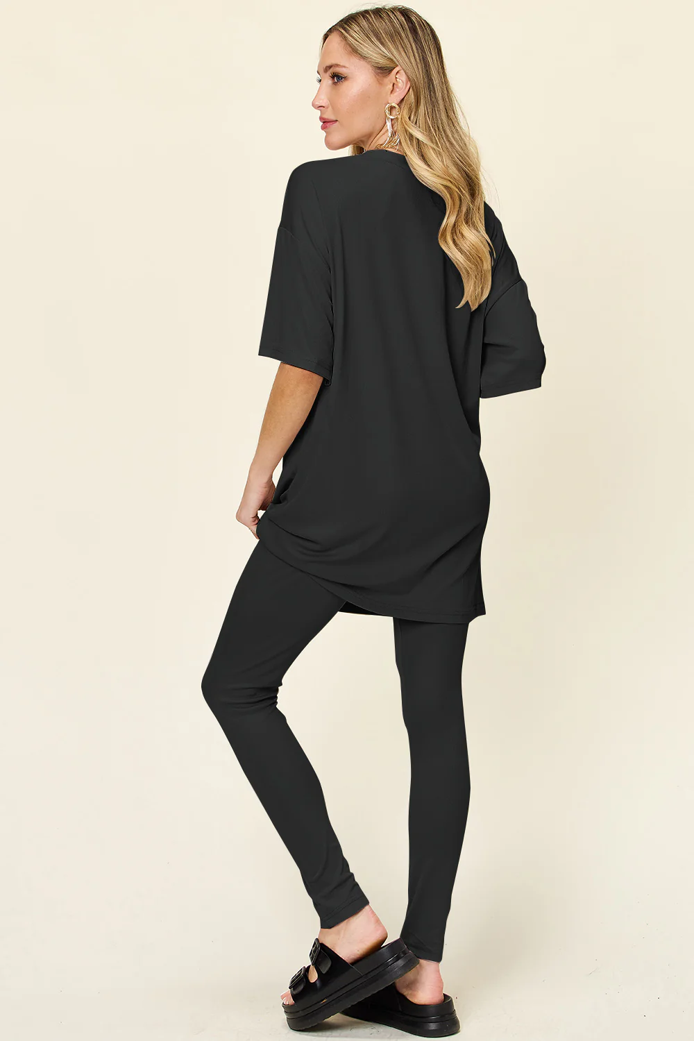 Double Take Full Size Round Neck Dropped Shoulder T-Shirt and Leggings Set - Image 2