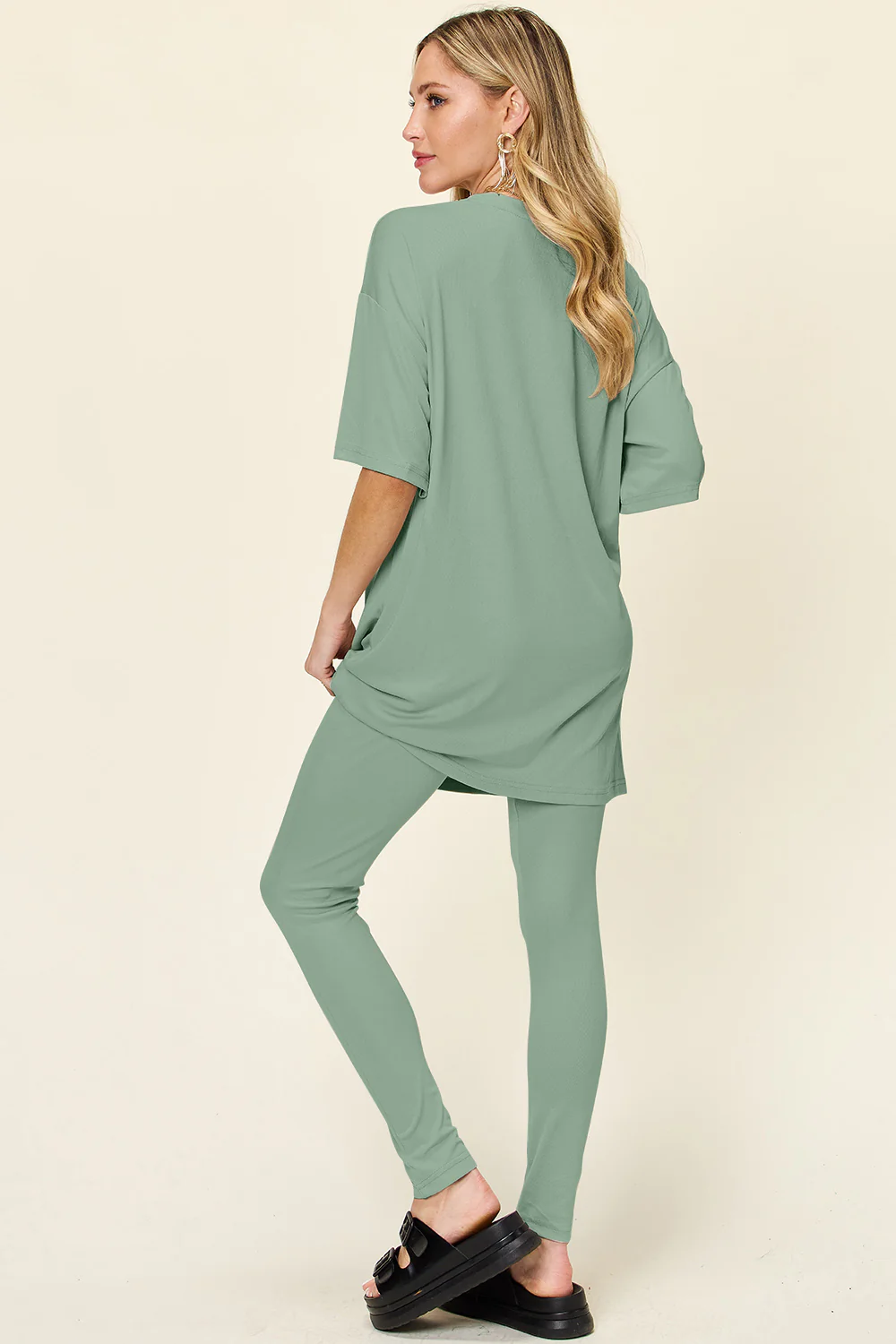 Double Take Full Size Round Neck Dropped Shoulder T-Shirt and Leggings Set - Image 9