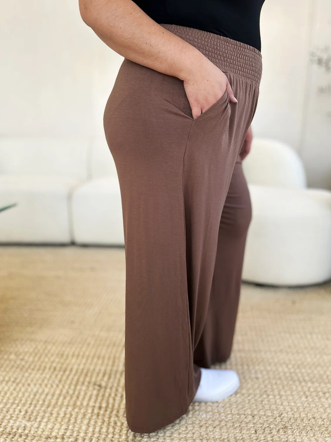 Double Take Full Size Smocked Wide Waistband Wide Leg Pants - Image 11
