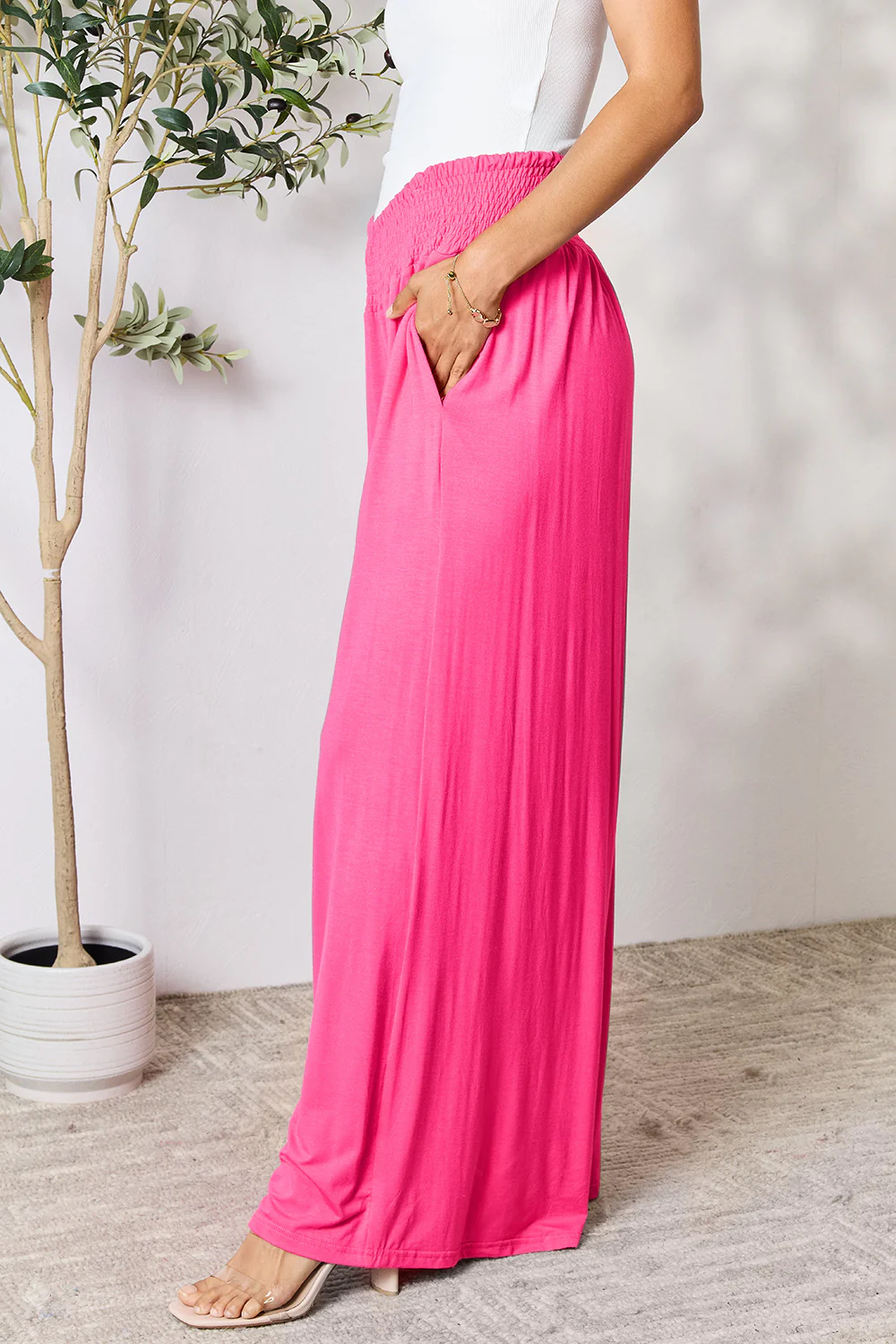 Double Take Full Size Smocked Wide Waistband Wide Leg Pants - Image 17