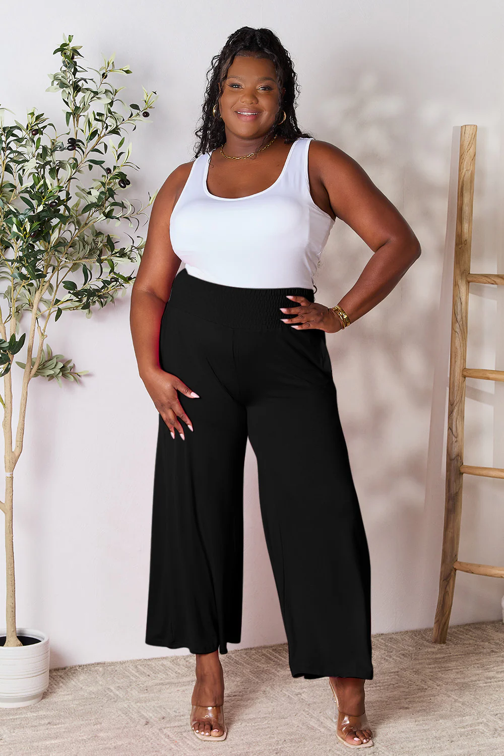 Double Take Full Size Smocked Wide Waistband Wide Leg Pants - Image 29