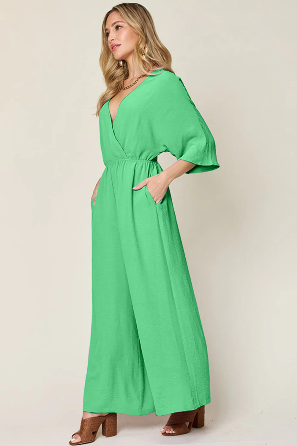Double Take Full Size Surplice Wide Leg Jumpsuit with Pockets - Image 14