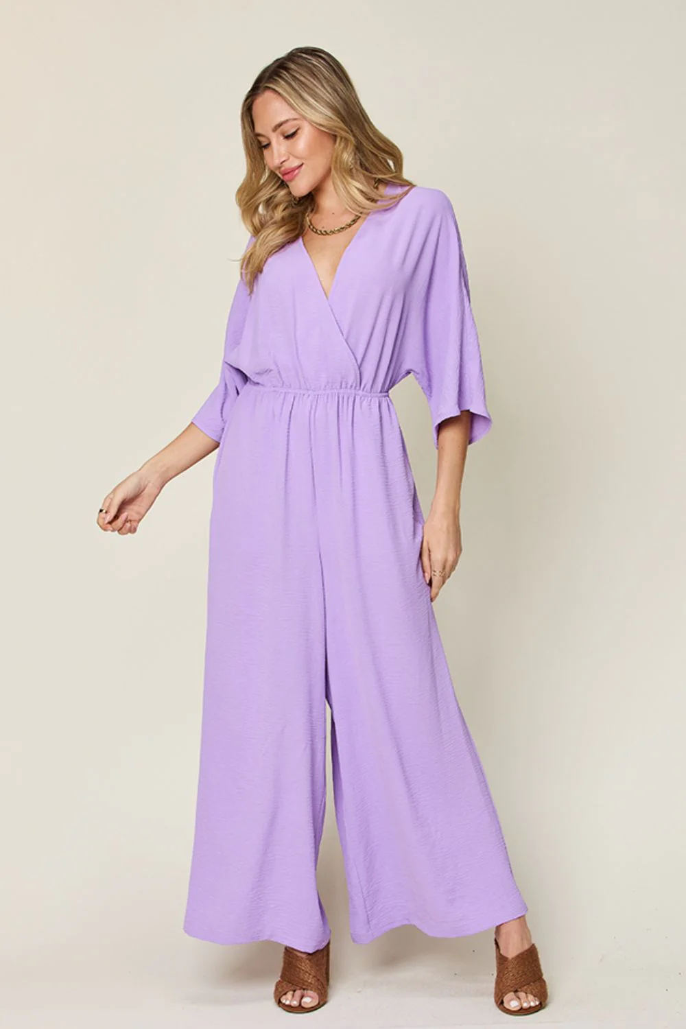 Double Take Full Size Surplice Wide Leg Jumpsuit with Pockets - Image 17