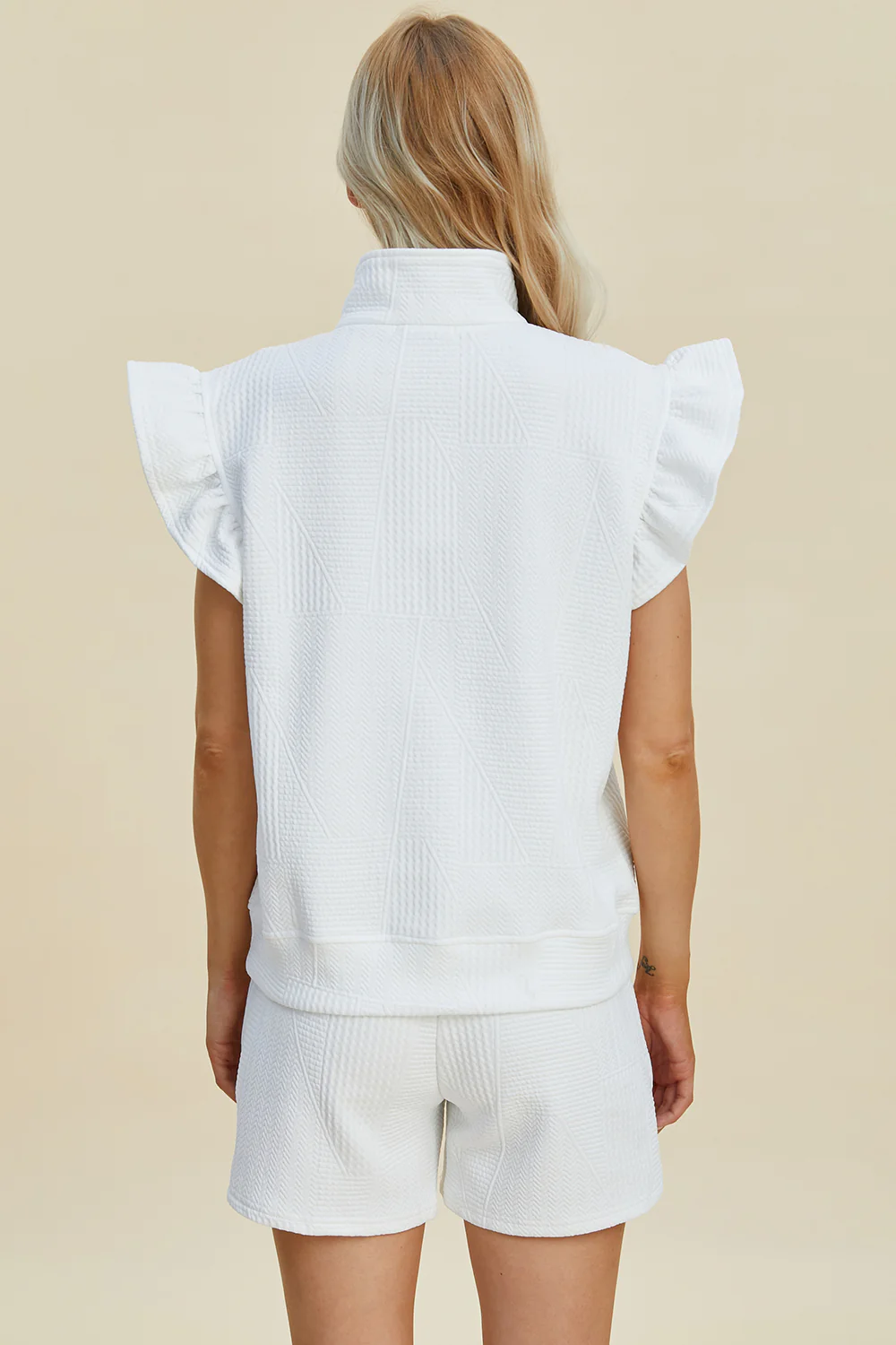 Double Take Full Size Texture Flounce Sleeve Top and Shorts Set - Image 16
