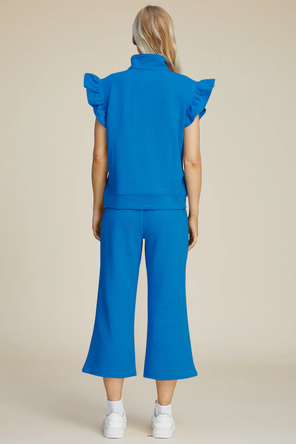Double Take Full Size Texture Ruffle Short Sleeve Top and Wide Leg Pants Set - Image 26