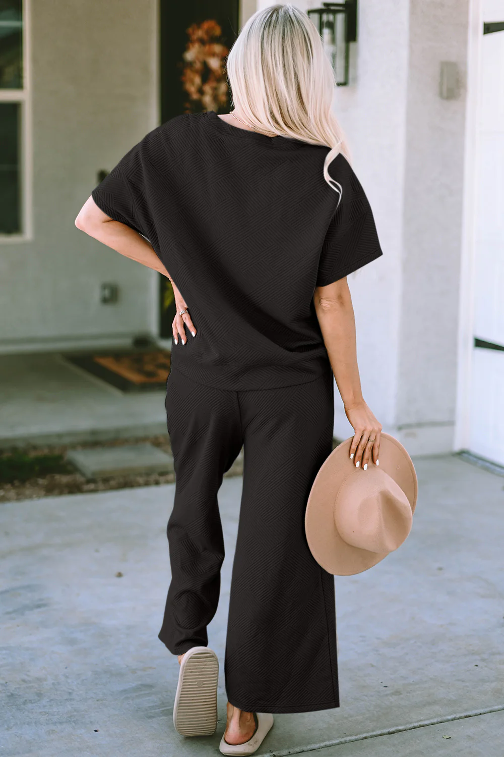 Double Take Full Size Texture Short Sleeve Top and Pants Set - Image 10