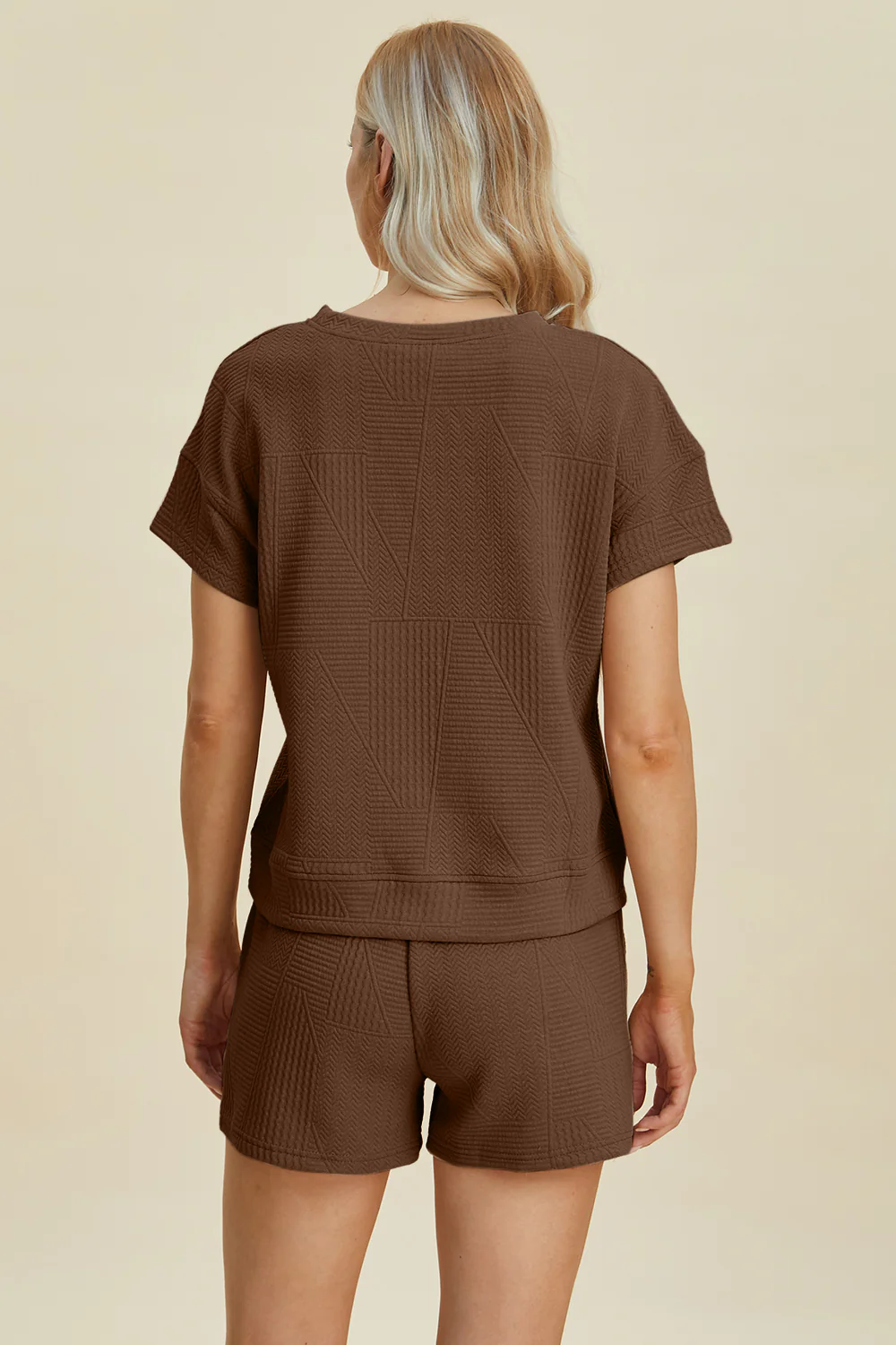 Double Take Full Size Texture Short Sleeve Top and Shorts Set - Image 29