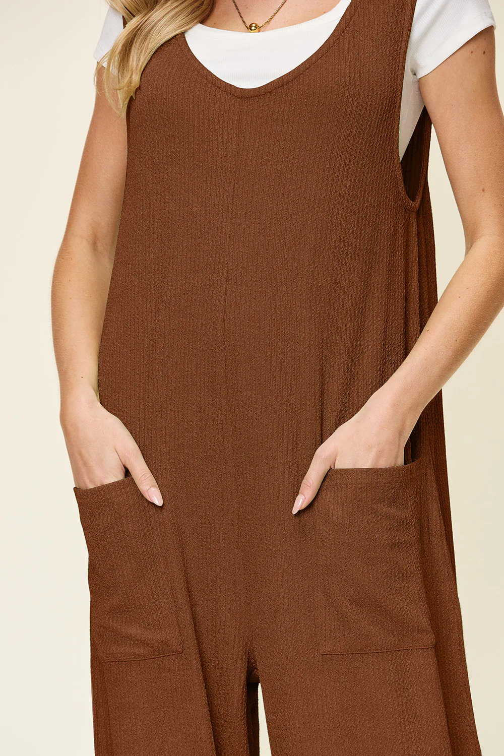 Double Take Full Size Texture Sleeveless Wide Leg Jumpsuit - Image 18