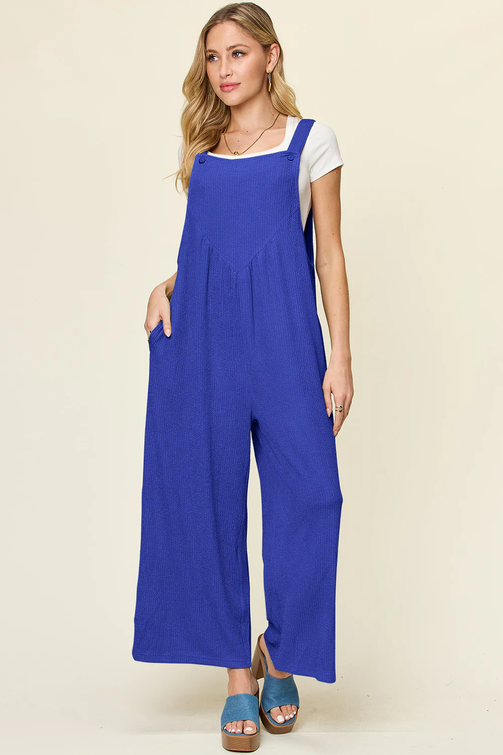 Double Take Full Size Texture Sleeveless Wide Leg Overall - Image 5