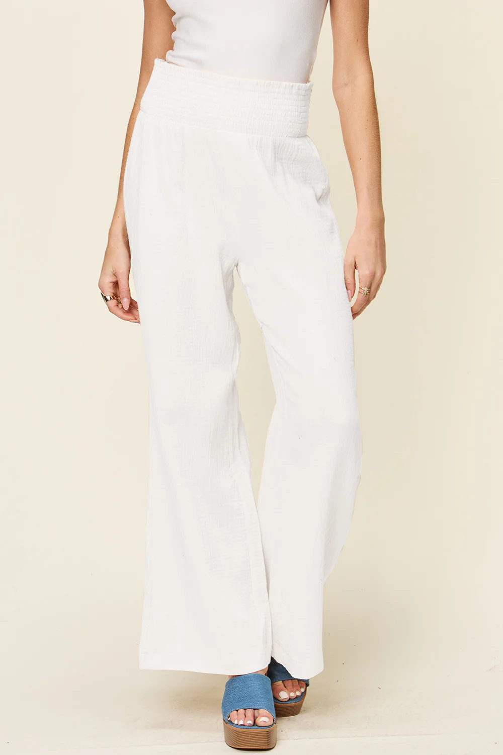 Double Take Full Size Texture Smocked Waist Wide Leg Pants - Image 15