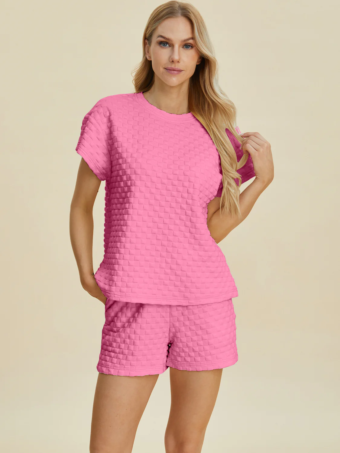 Double Take Full Size Texture T-Shirt and Shorts Set - Image 10
