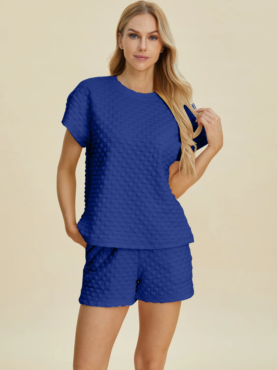 Double Take Full Size Texture T-Shirt and Shorts Set - Image 13