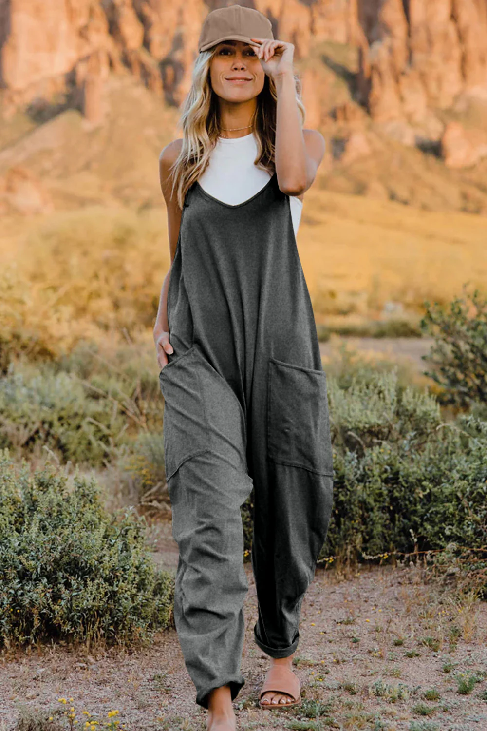 Double Take Full Size V-Neck Sleeveless Jumpsuit with Pockets - Image 43