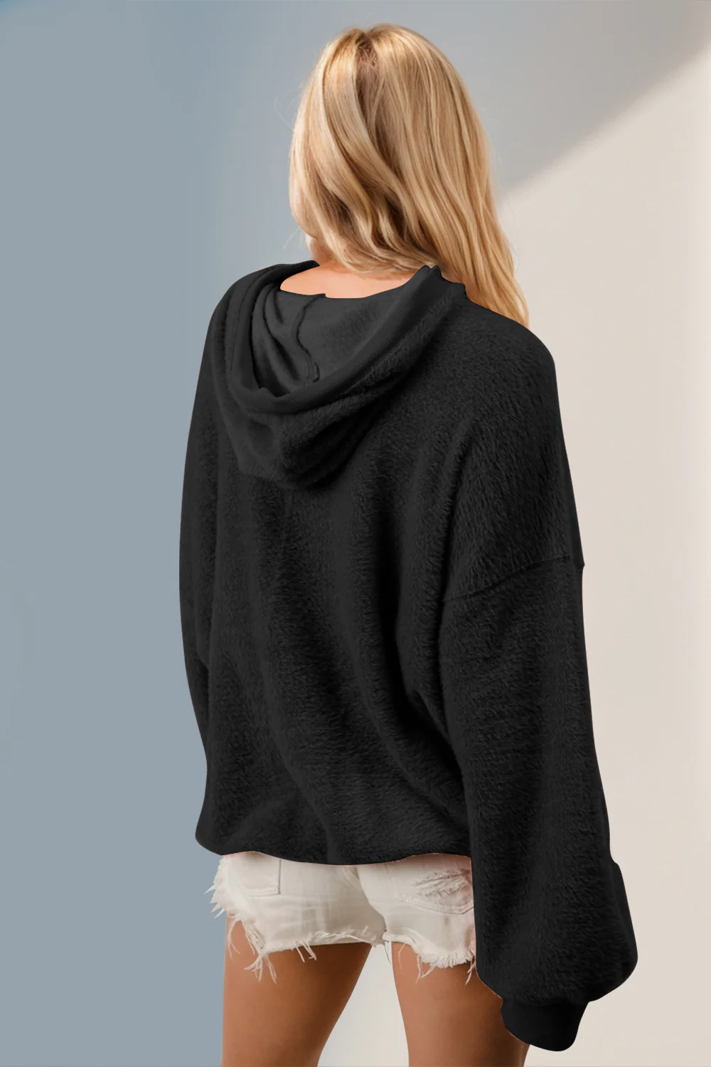 Double Take Half Zip Long Sleeve Hoodie with Kangaroo Pocket - Image 2