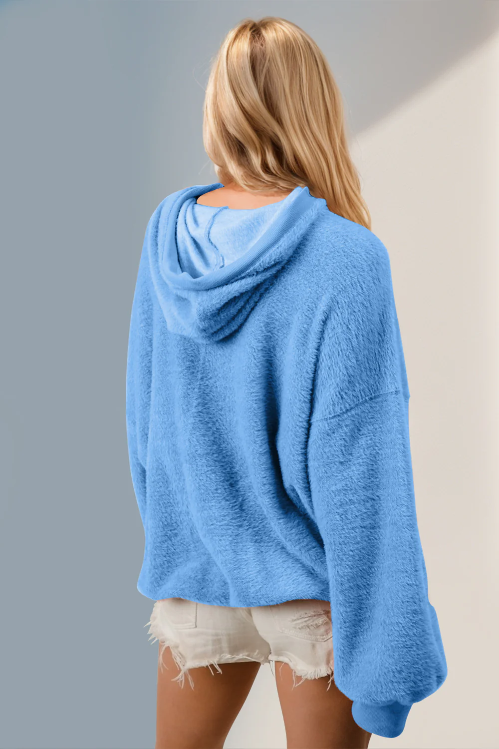 Double Take Half Zip Long Sleeve Hoodie with Kangaroo Pocket - Image 4