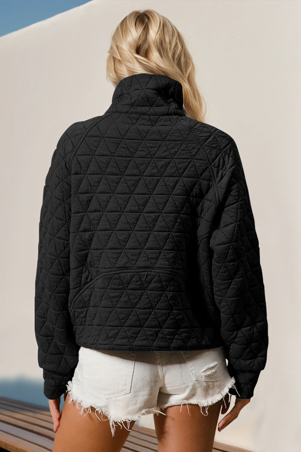 Double Take Half Zip Long Sleeve Quilted Sweatshirt with Pocket - Image 6