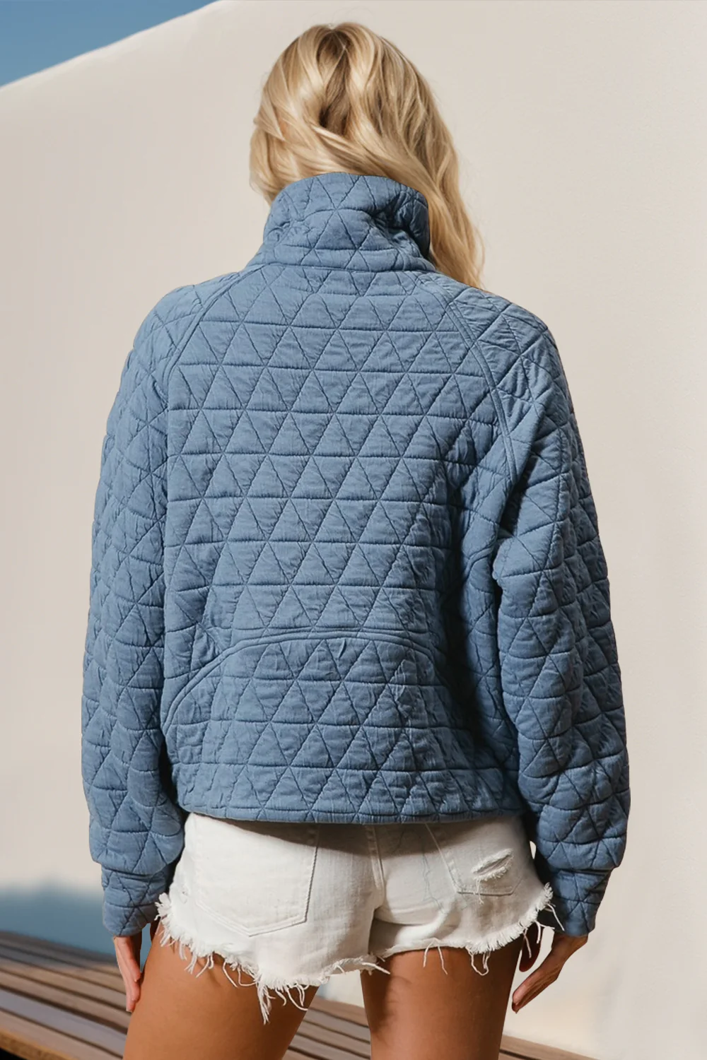 Double Take Half Zip Long Sleeve Quilted Sweatshirt with Pocket - Image 8