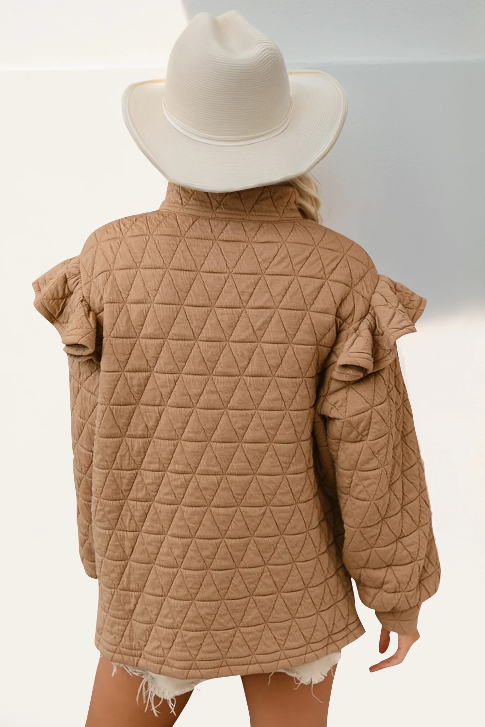 Double Take Ruffled Texture Half Zip Long Sleeve Sweatshirt - Image 2