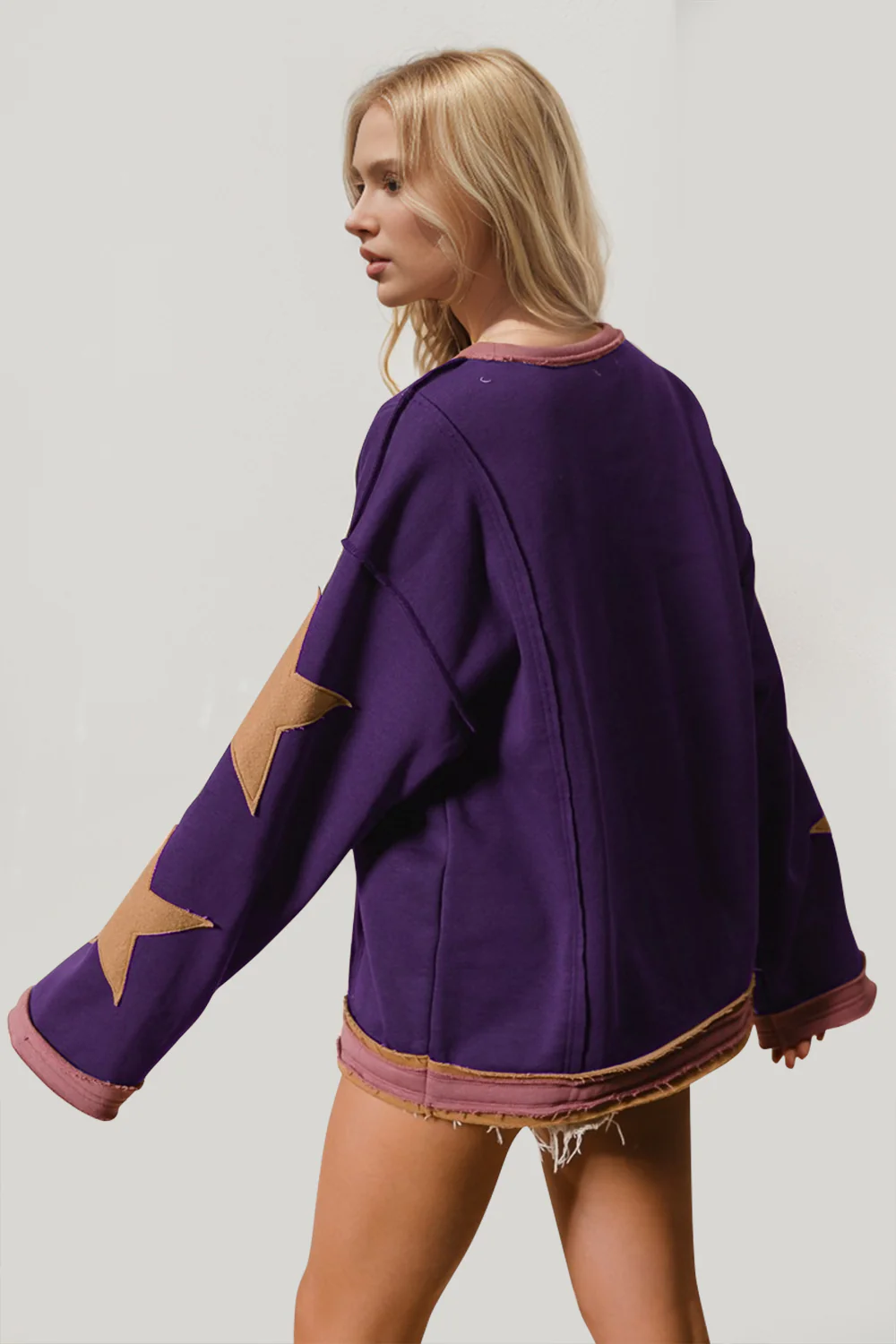 Double Take Star Patched Long Sleeve Sweatshirt - Image 4