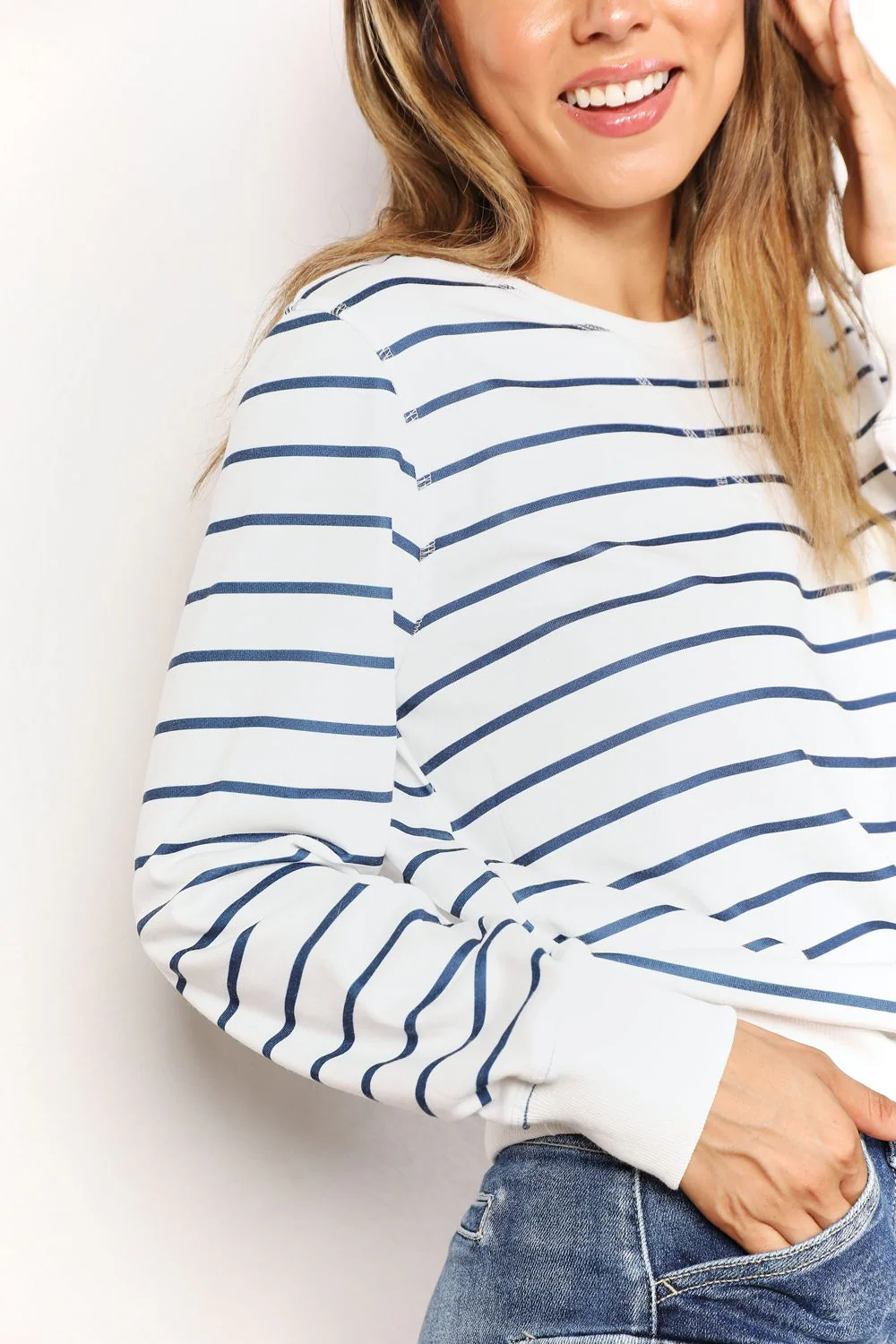 Double Take Striped Long Sleeve Round Neck Top - Image 6