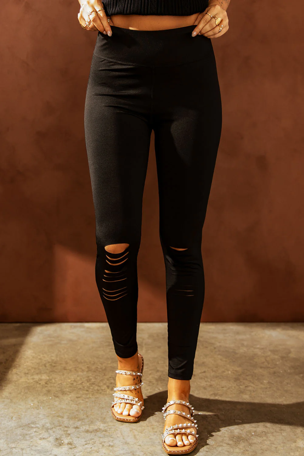 Double Take Wide Waistband Distressed Slim Fit Leggings - Image 8