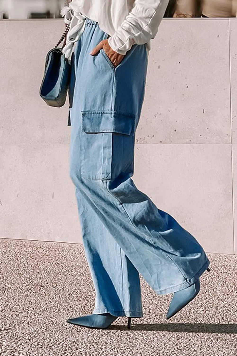 Drawstring Cargo Pocket Wide Leg Jeans - Image 3