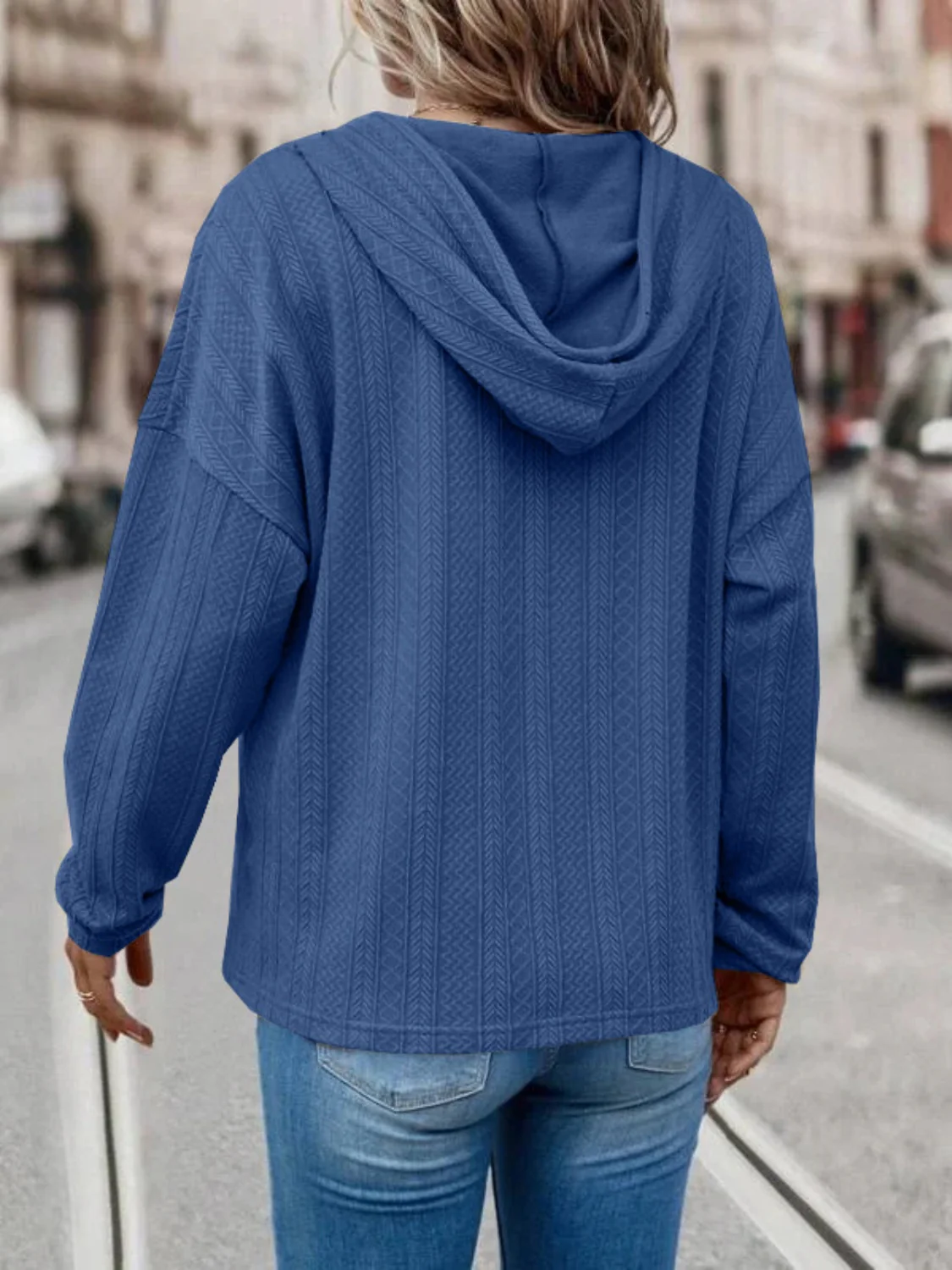 Drawstring Dropped Shoulder Long Sleeve Hoodie - Image 5