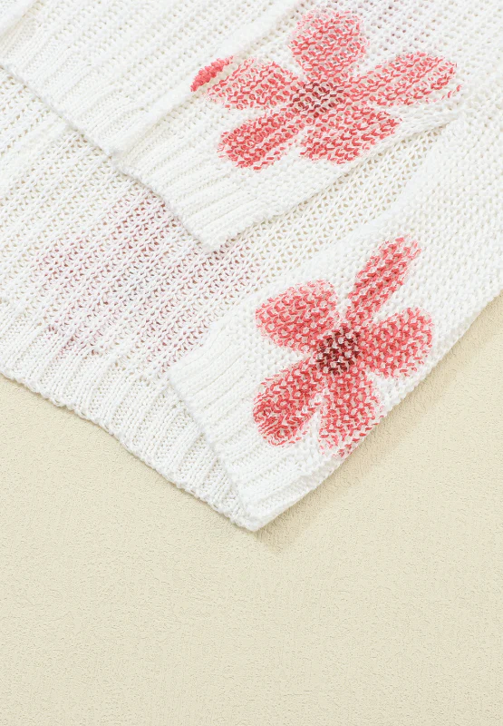 Drawstring Flower Hooded Knit Top - Image 10