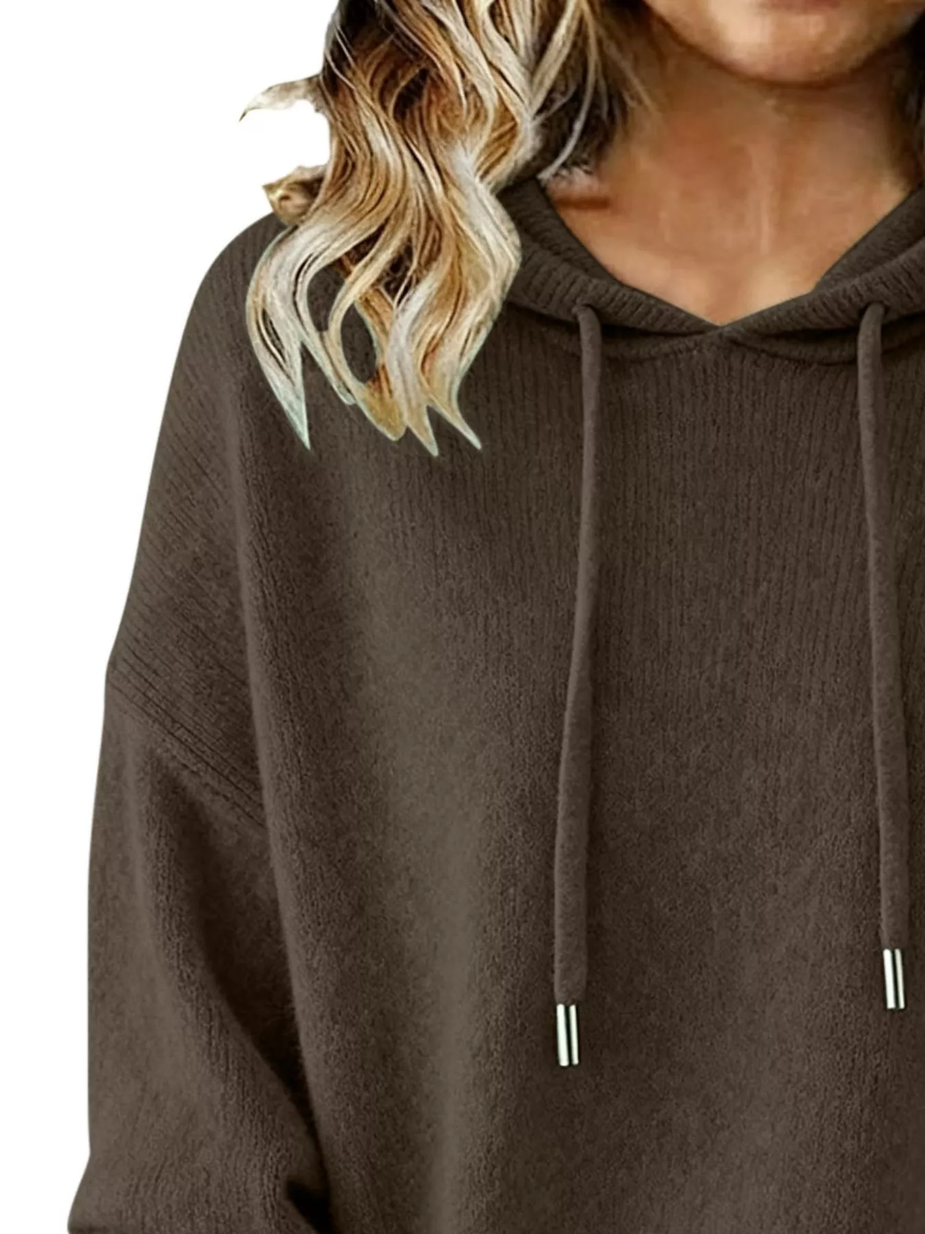 Drawstring Long Sleeve Hooded Sweater - Image 11