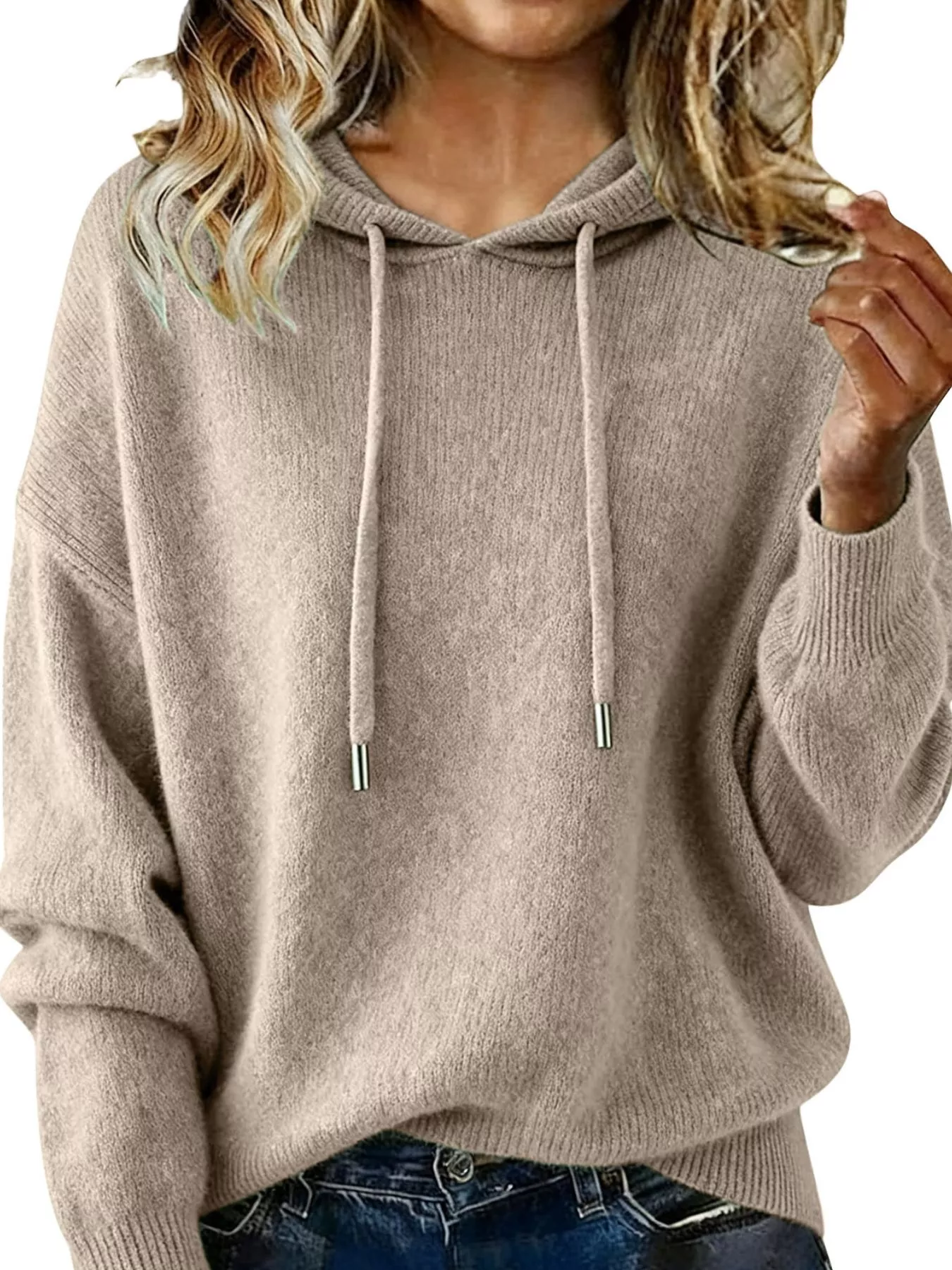 Drawstring Long Sleeve Hooded Sweater - Image 13