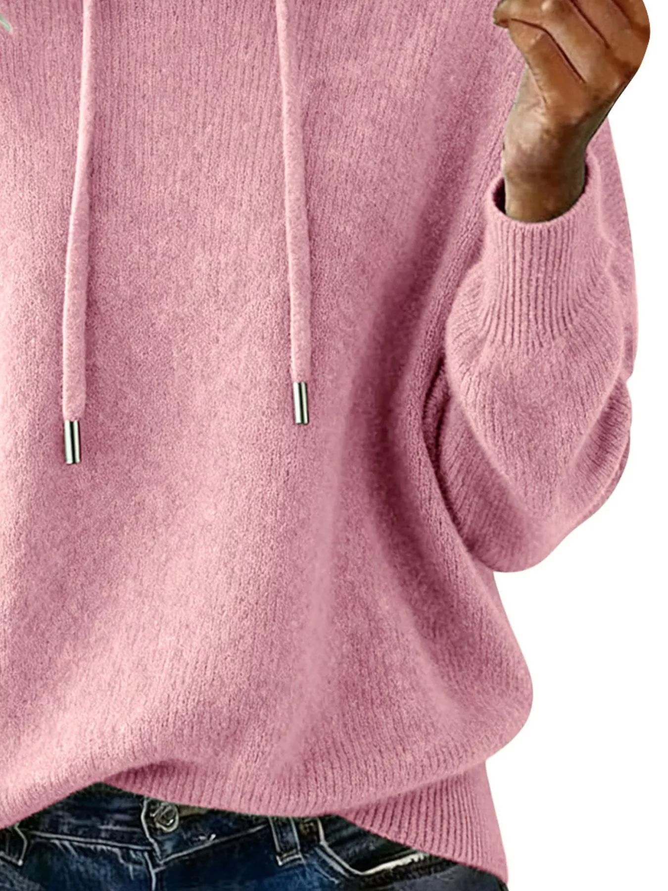 Drawstring Long Sleeve Hooded Sweater - Image 18