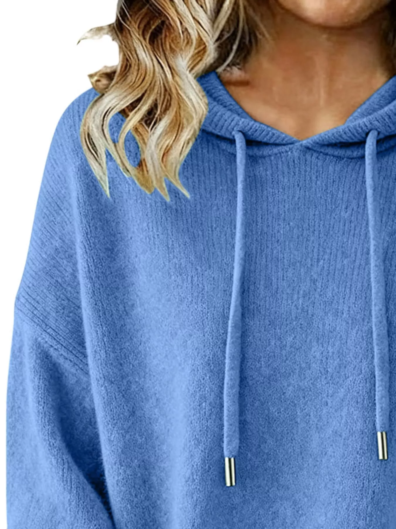 Drawstring Long Sleeve Hooded Sweater - Image 2