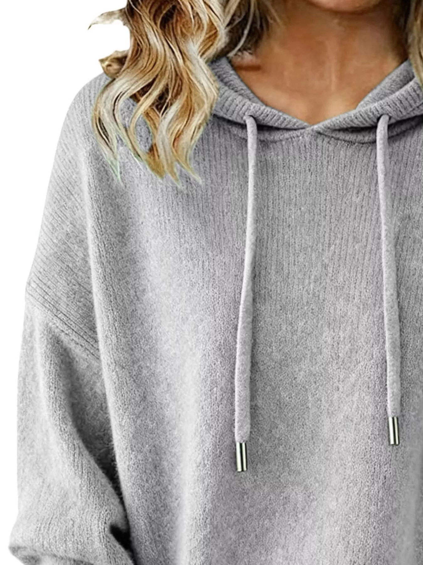 Drawstring Long Sleeve Hooded Sweater - Image 5