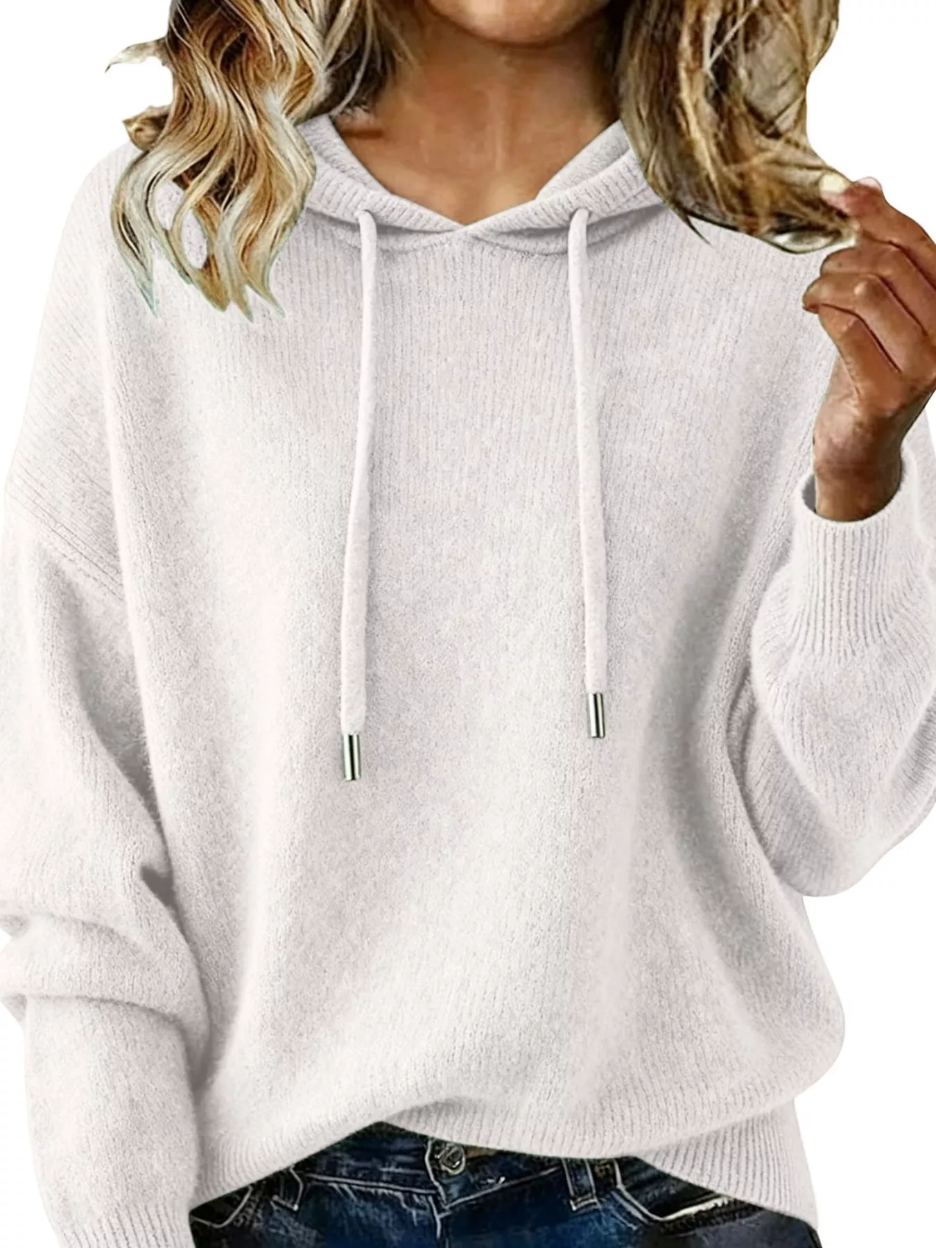 Drawstring Long Sleeve Hooded Sweater - Image 7