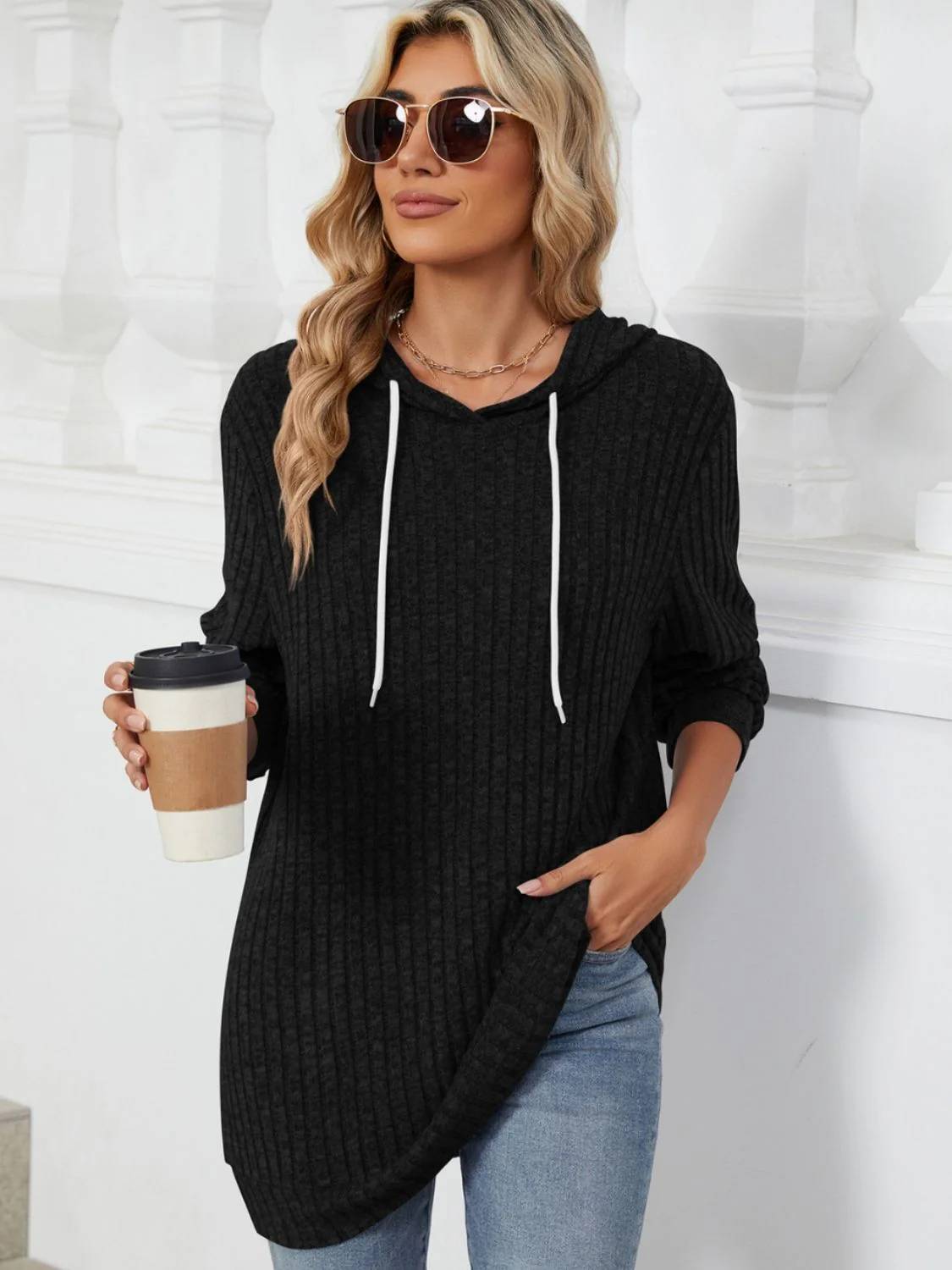 Drawstring Long Sleeve Hoodie - Image 11