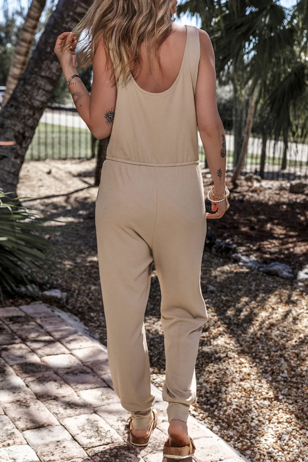 Drawstring Notched Wide Strap Jumpsuit - Image 2