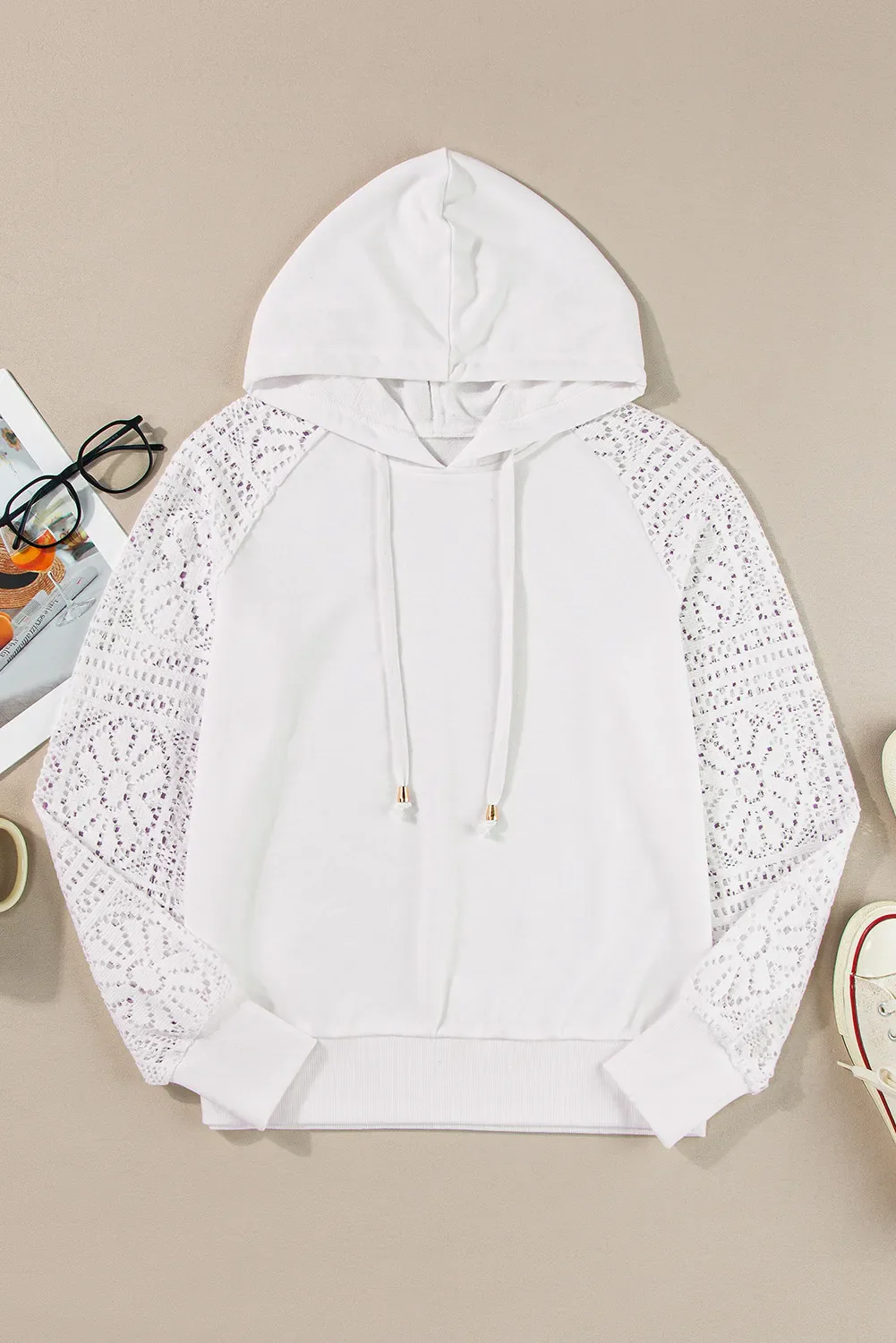 Drawstring Openwork Long Sleeve Hoodie - Image 3
