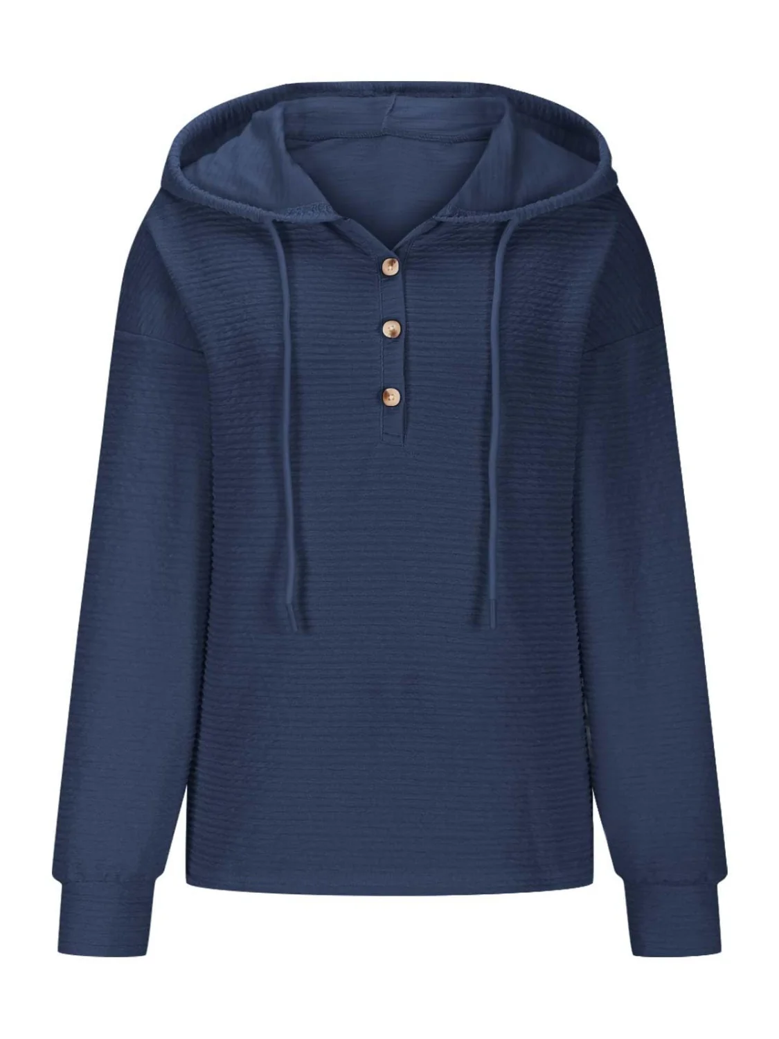Drawstring Quarter Button Long Sleeve Hoodie - Image 15