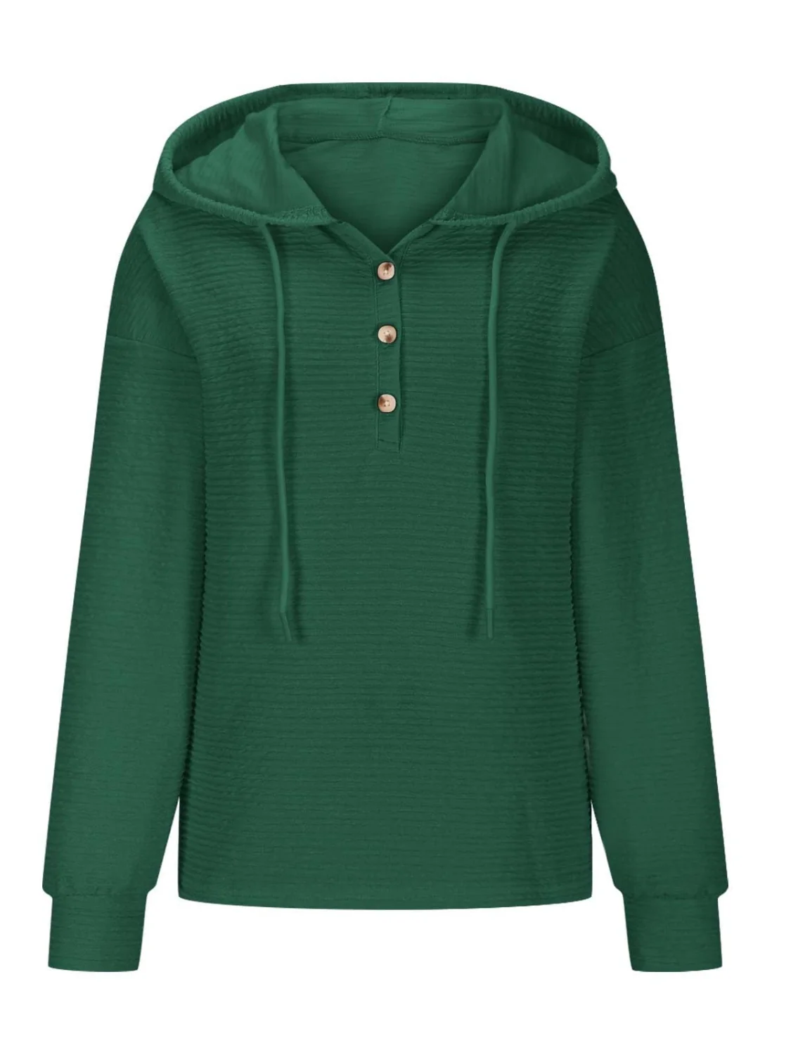 Drawstring Quarter Button Long Sleeve Hoodie - Image 2