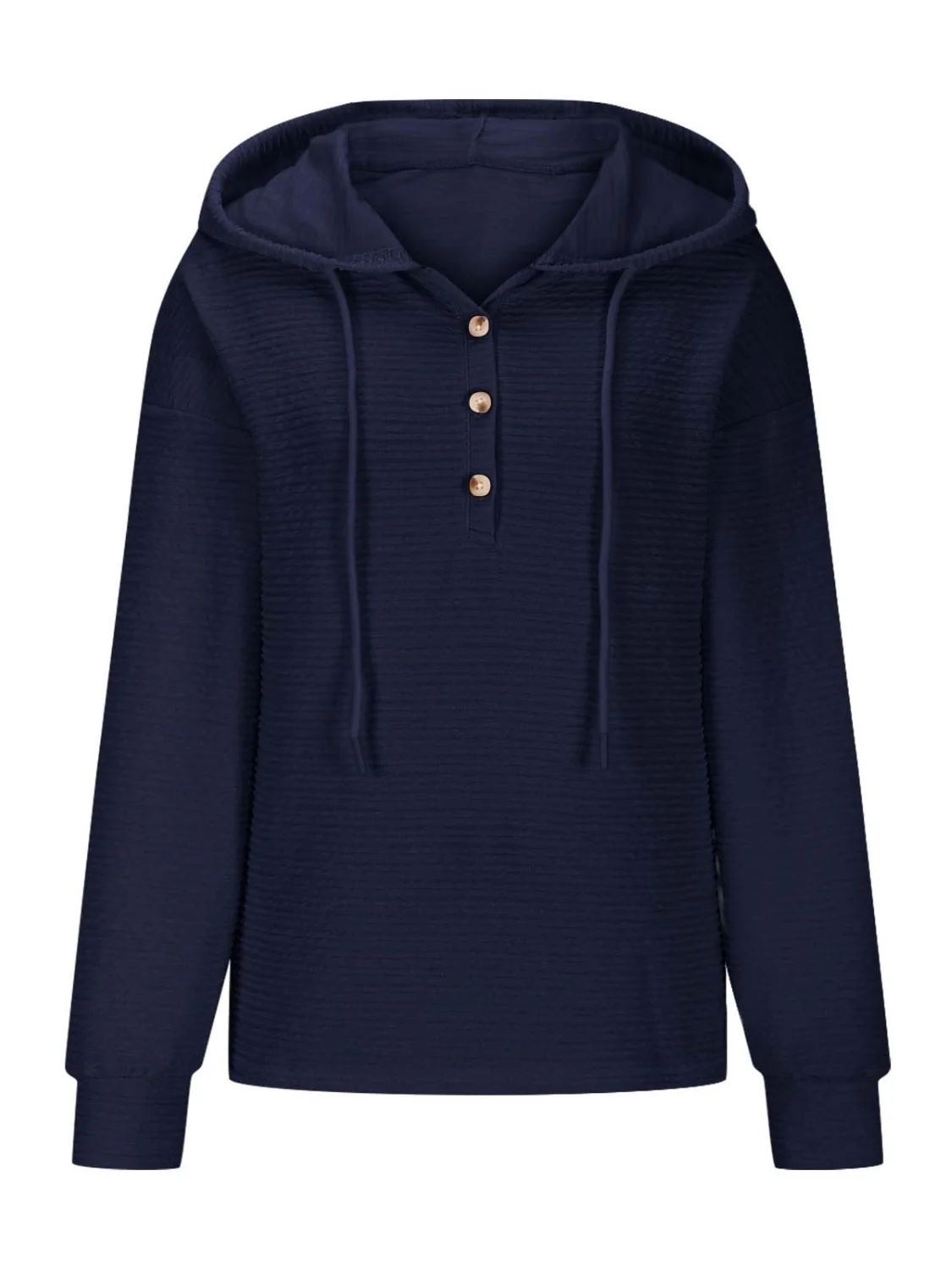Drawstring Quarter Button Long Sleeve Hoodie - Image 30