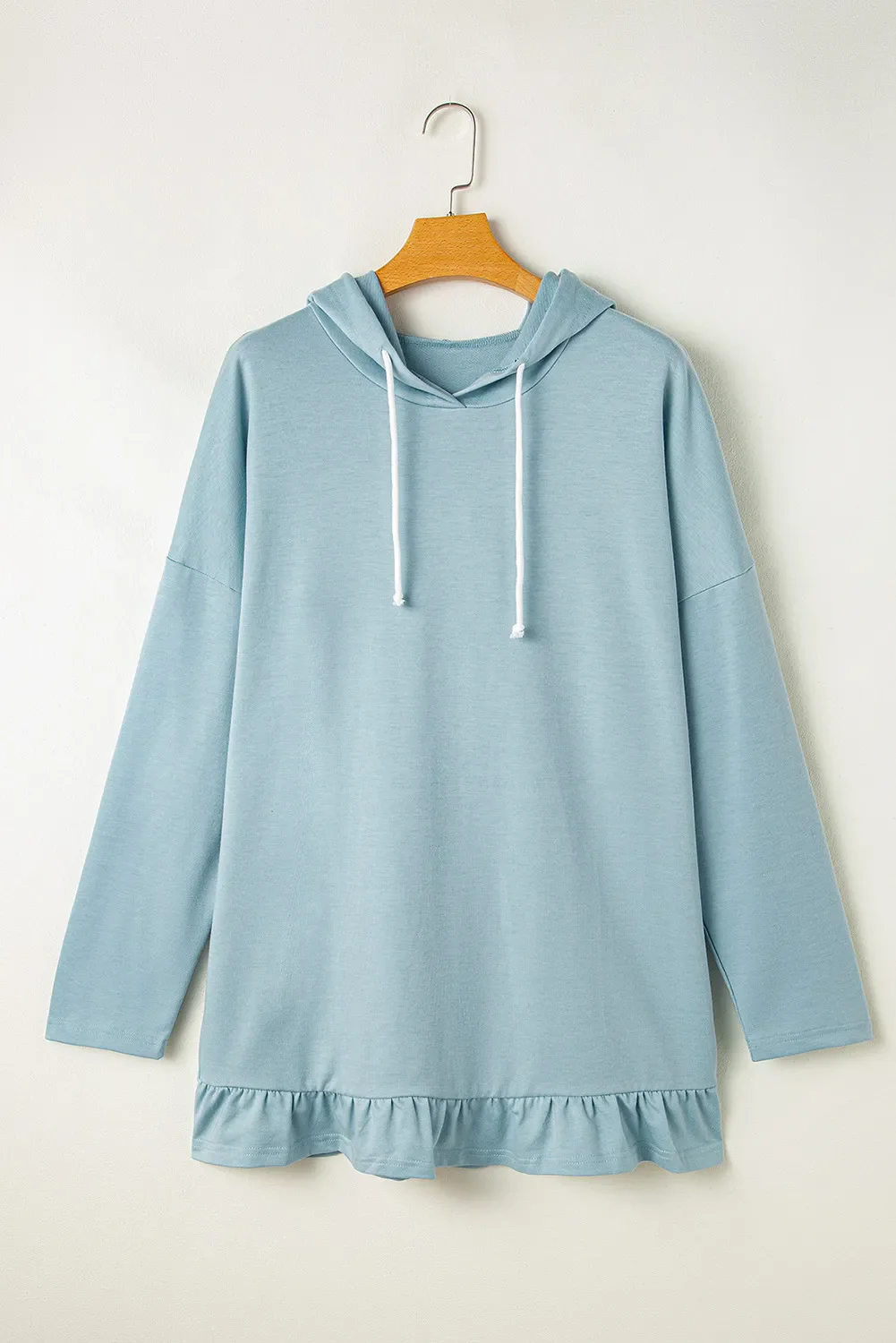 Drawstring Ruffled Dropped Shoulder Long Sleeve Hoodie - Image 3