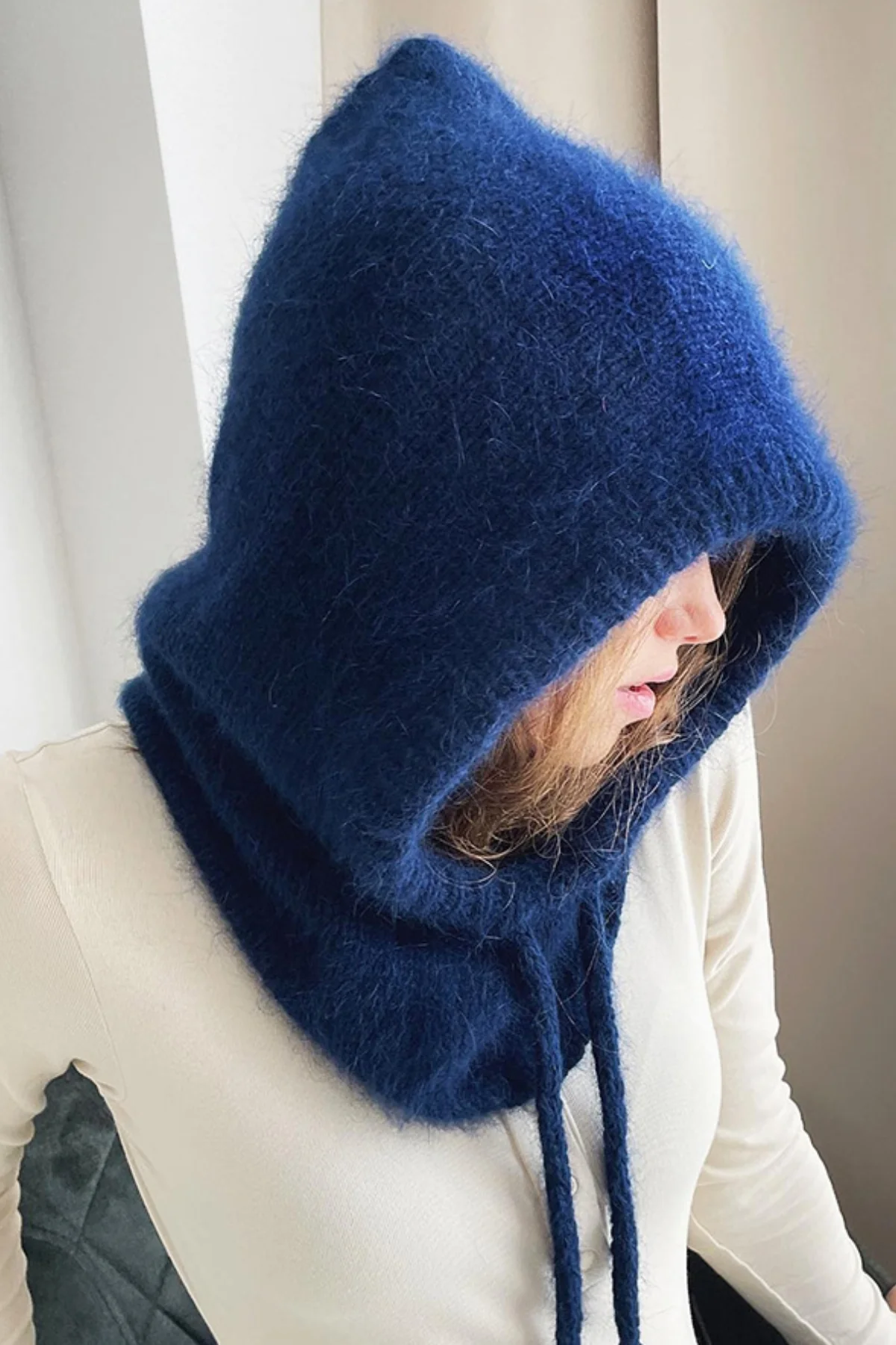 Drawstring Solid Color Thermal Knit Hat - Image 3