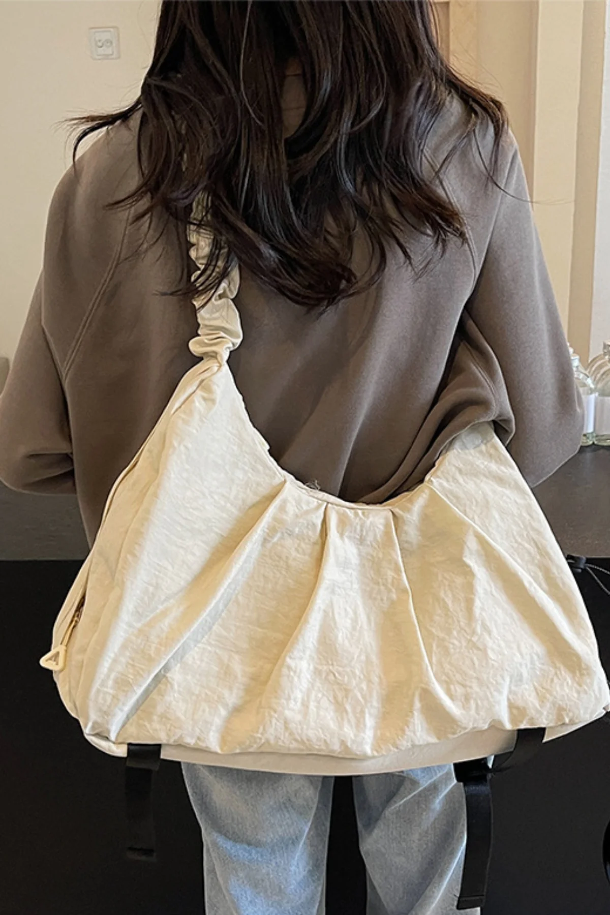 Drawstring Strap Ruched Crossbody Bag - Image 4
