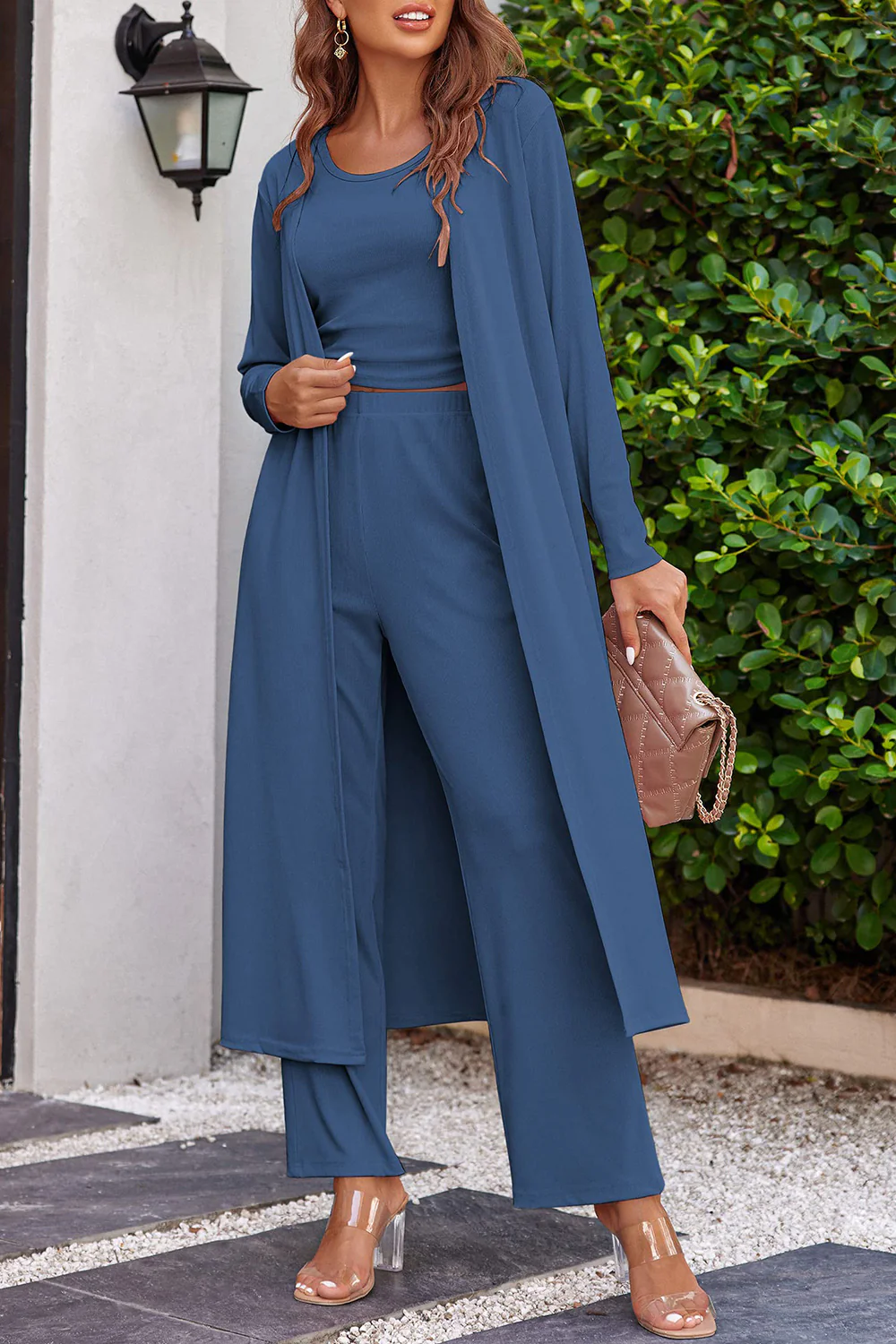 Drawstring Tank, Long Sleeve Cover Up and Pants Set - Image 19