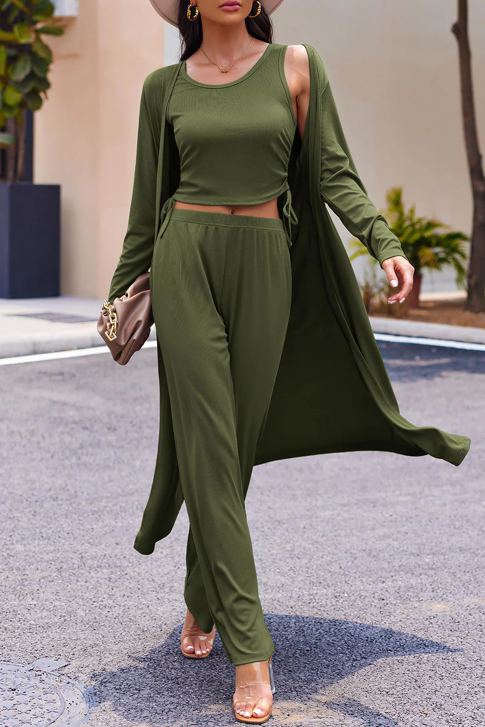 Drawstring Tank, Long Sleeve Cover Up and Pants Set - Image 9