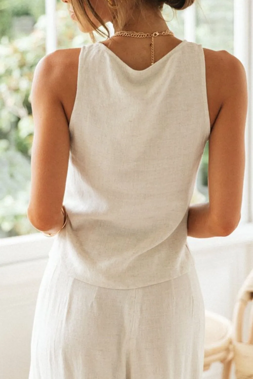 Drawstring V-Neck Tank and Pants Set - Image 5
