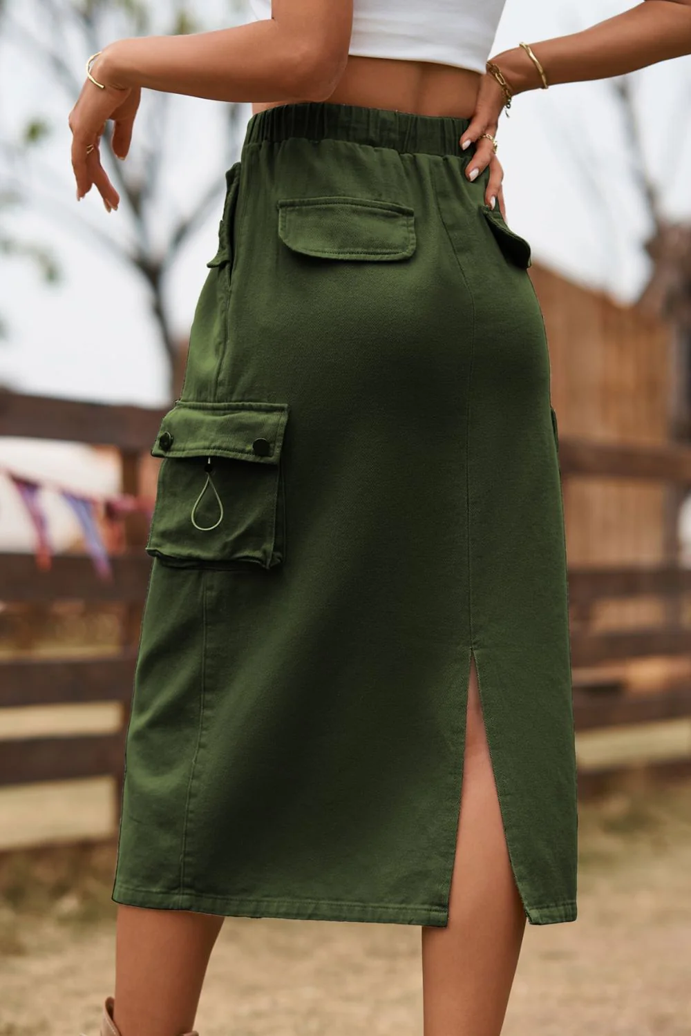Drawstring Waist Slit Denim Skirt - Image 9