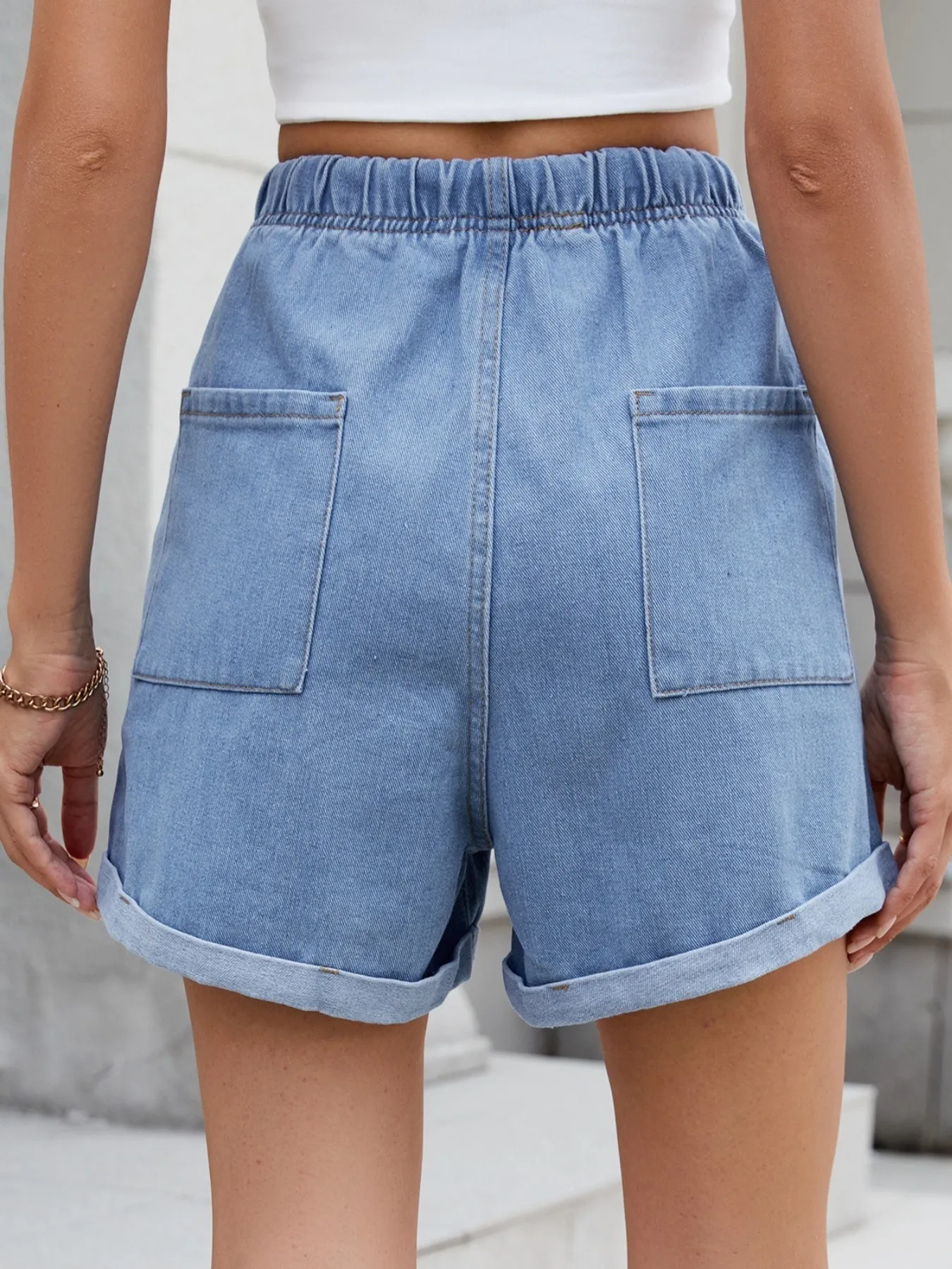 Drawstring Wash Denim Shorts - Image 4